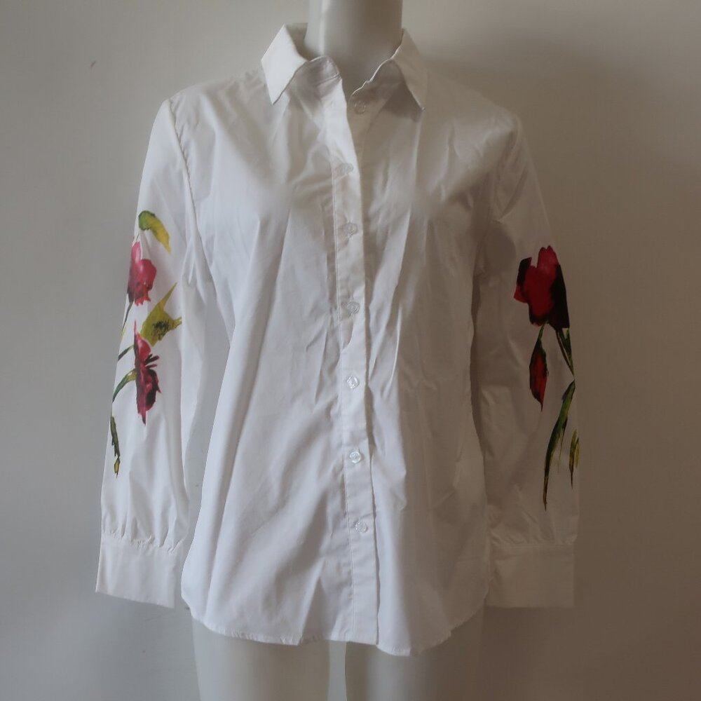 NWT Tina Demel White Hand Painted Ravel Blouse S